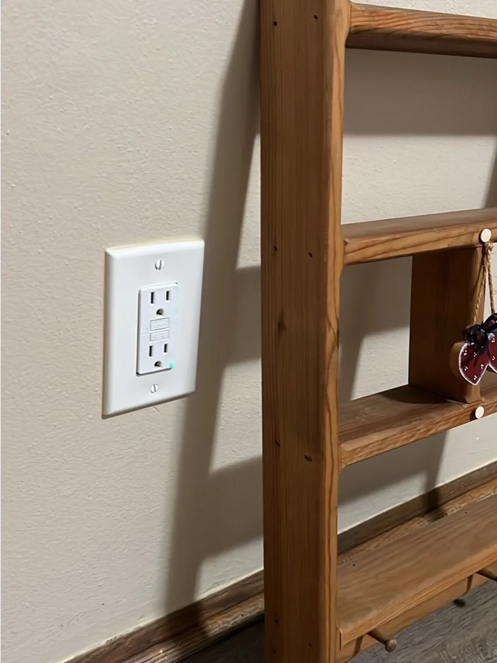 Slim Wood Entryway Wall Shelf with 2 key hooks| Farmhouse Country Cottage Stand